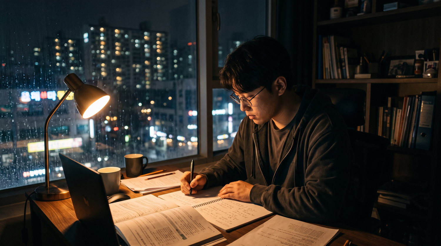 밤늦게까지 공부하는 수험생