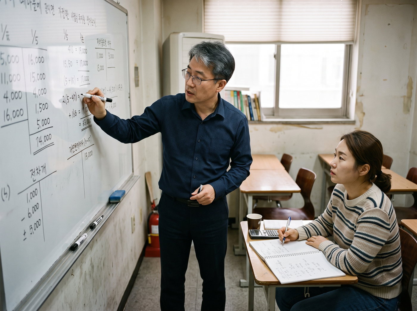 화이트보드로 문제풀이를 설명하는 현직 강사